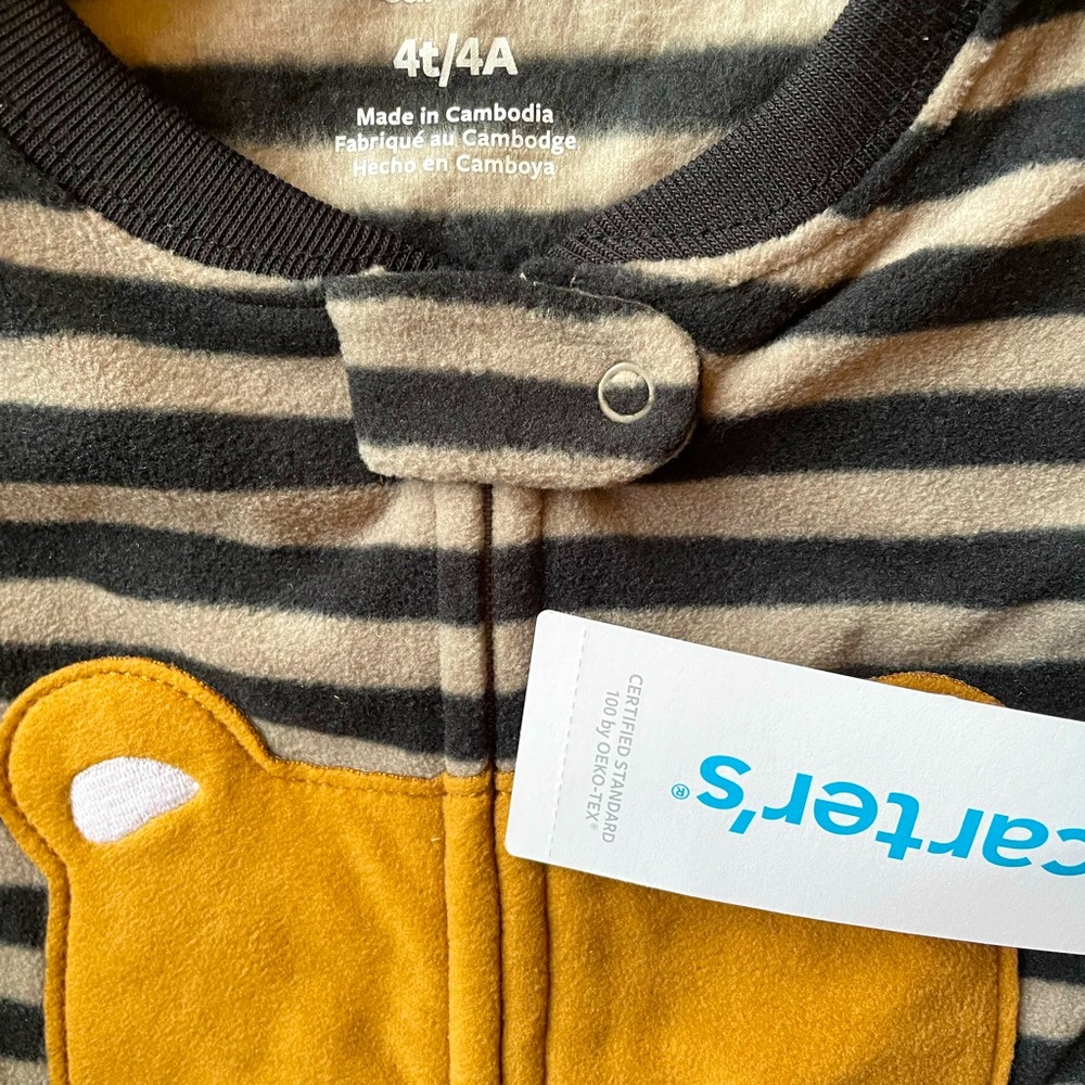 Carter's Toddler Boy's Bear Striped Fleece Footless Pajama Sleeper, Size 4T NWT - Picture 2 of 5